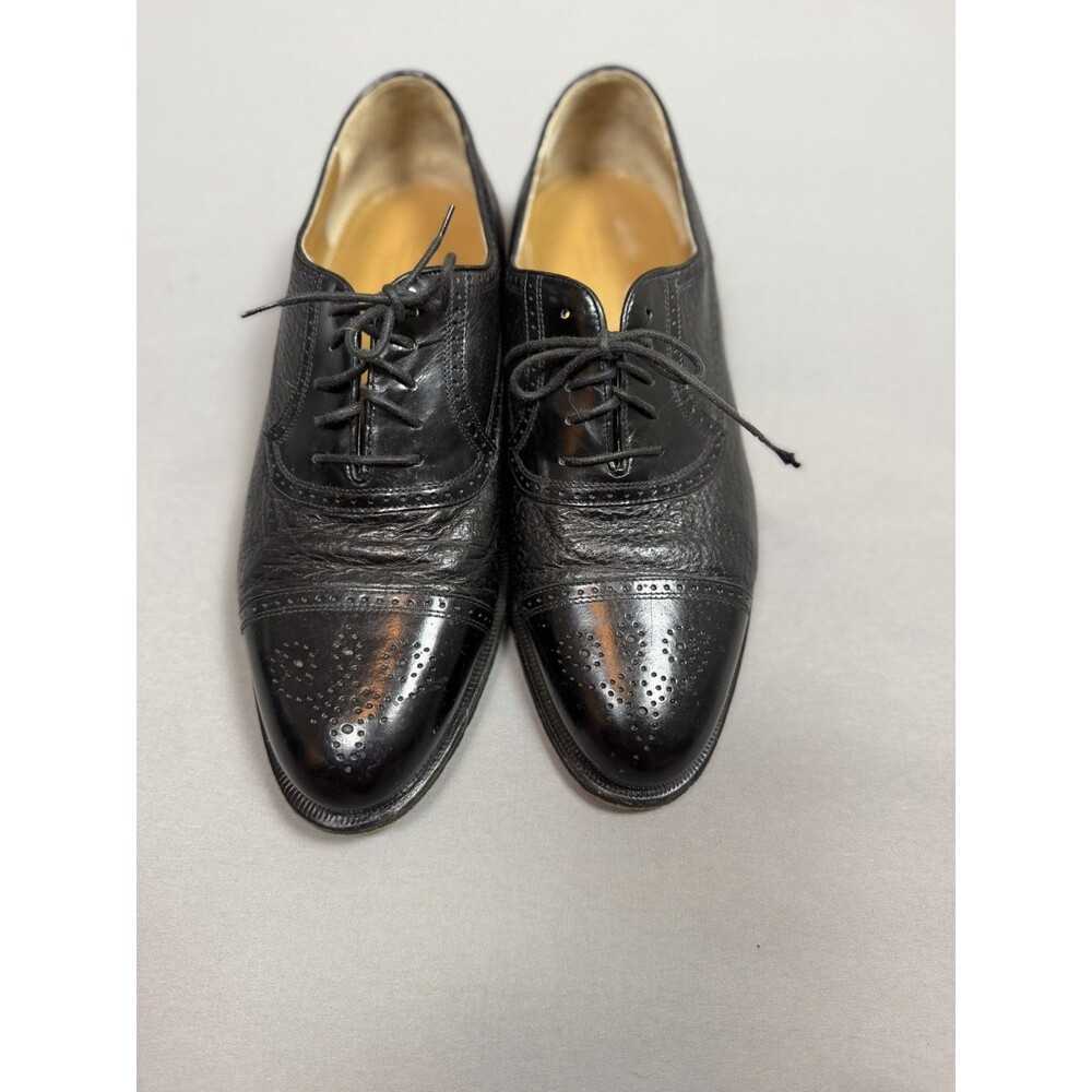 Johnston & Murphy Black Leather Toe Wingtip Oxford Shoes Made in Italy 9.5 M - Picture 8 of 14